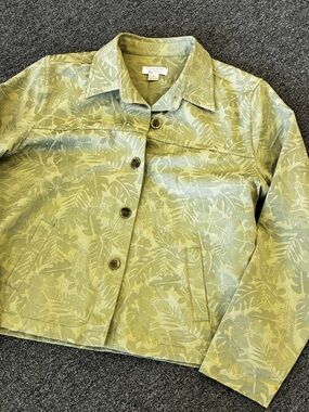 Vintage 90’s Christopher & Banks Light Green Leaf-Print cotton Jacket
